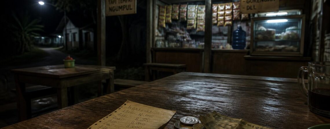 Suasana warung sederhana tempat transaksi togel kertas berlangsung