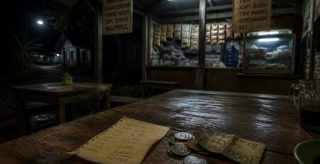 Suasana warung sederhana tempat transaksi togel kertas berlangsung